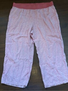 Lands' End Women Pants 24W Pink Linen Wide Leg Pull On Coastal Beachy